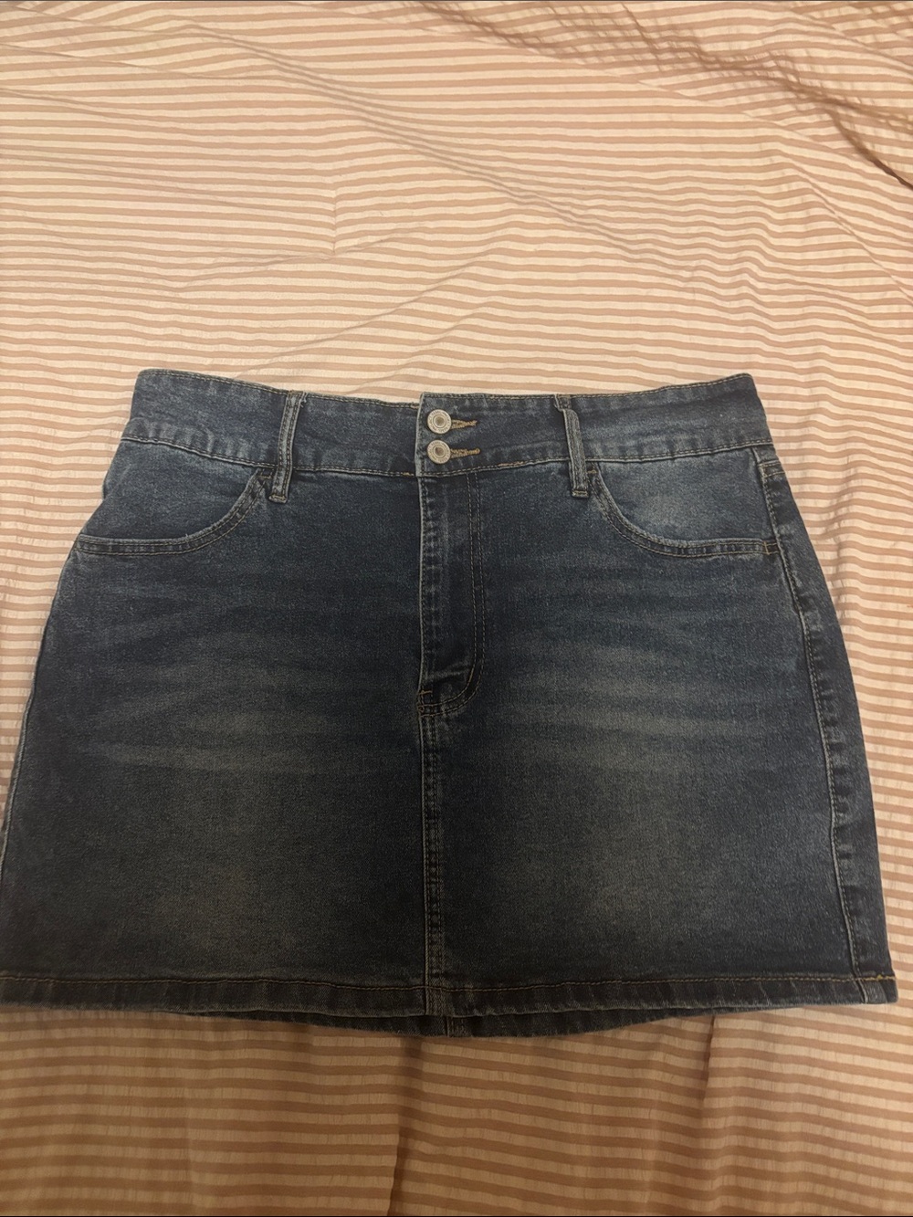 rebels Dark Blue Washed Denim Mini Skirt
